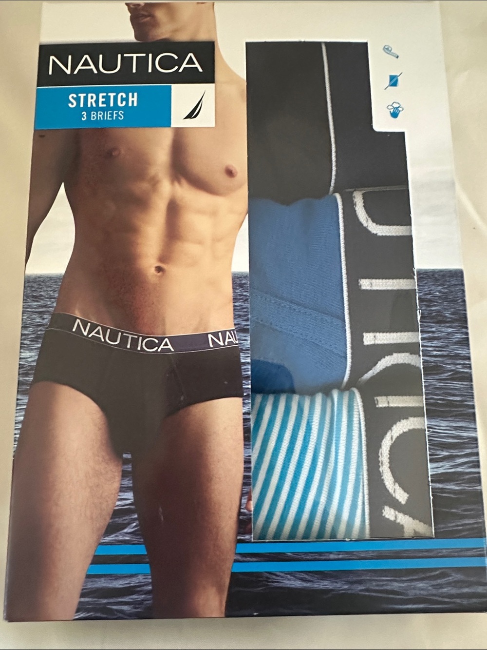 Nautica Men's Briefs Pack Small Black, Blue & Light Blue Stripes New in Box!
